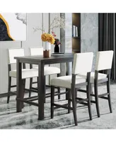 5-Piece Counter Height Dining Set, Classic Elegant Table And 4 Chairs In Espresso