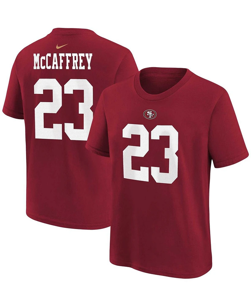 Big Boys Nike Christian McCaffrey Scarlet San Francisco 49ers Player Name and Number T-shirt