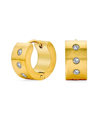 Bling Jewelry Channel Set 3 Row Cubic Zirconia Cz Wide Mini Hoop Huggie Earrings Silver Black Rose Yellow Gold Plated Steel Stainless
