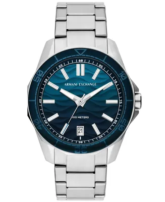 A|X Armani Exchange Men's Quartz Three Hand Date Silver-Tone Stainless Steel Watch 44mm