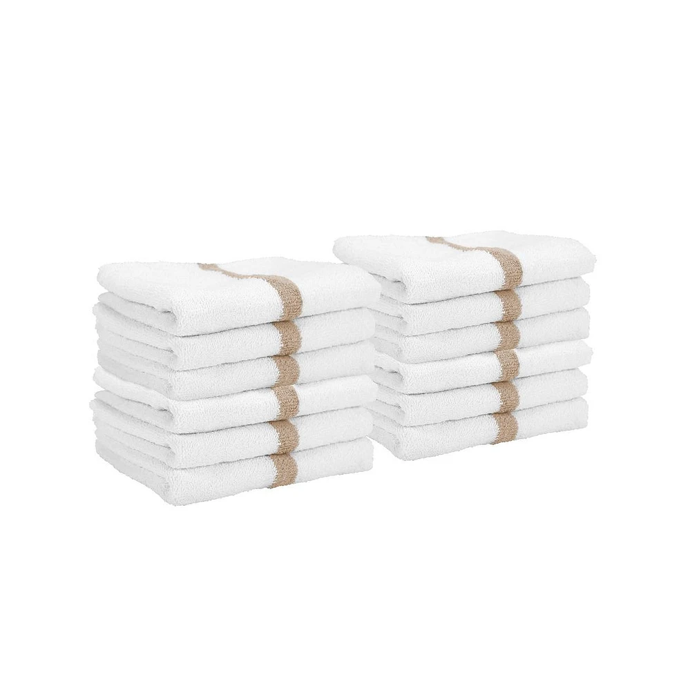 Power Gym Hand Towels (12 Pack), 16x27, White with Colored Stripe, 100% Ring-Spun Cotton