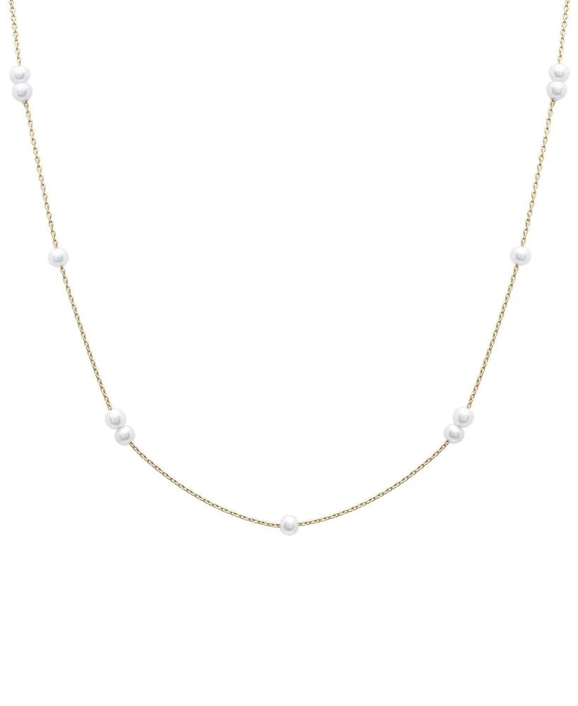 Cultured Freshwater Pearl (3mm) Station 17" Collar Necklace in 14k Gold-Plated Sterling Silver
