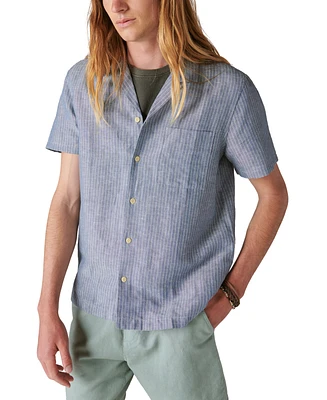 Lucky Brand Men's Stripe Linen Short Sleeve Camp Collar Shirt