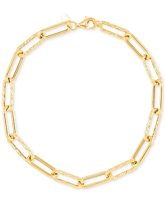 Polished & Textured Paperclip Link Bracelet in 14k Gold