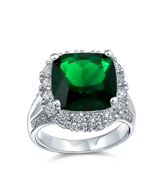 Bling Jewelry Large Fashion Solitaire Cubic Zirconia Pave Cz Cushion Cut 7CTW Green Cocktail Statement Ring