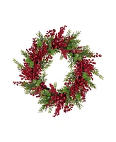 Artificial Frosted Berry and Pine Christmas Wreath 28" Unlit