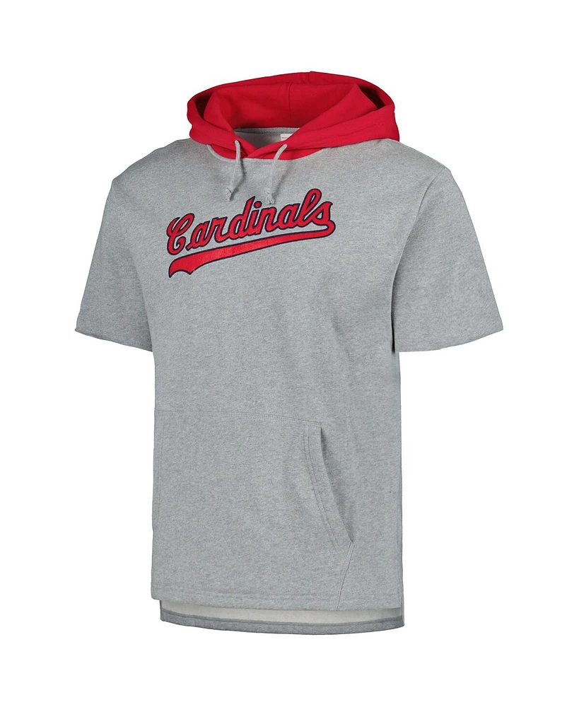 Men's Mitchell & Ness Heather Gray St. Louis Cardinals Postgame Short Sleeve Pullover Hoodie