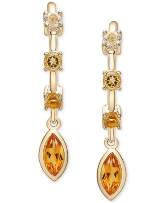 Citrine (5/8 ct. t.w.) & White Topaz (1/6 ct. t.w.) Linear Drop Earrings in 14k Gold-Plated Sterling Silver