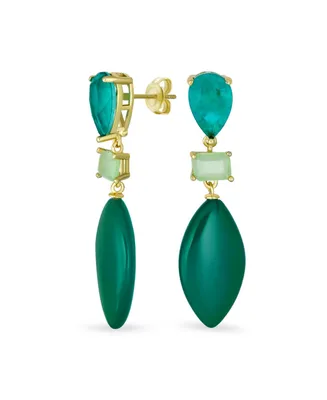 Bling Jewelry Unique Green Natural Amazonite Rhombus Teardrop Rectangle Multi Shape Cz 3 Multi-Tier Party Dangling Earrings in Gold Plated