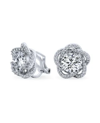 Bling Jewelry Elegant Cubic Zirconia Pave Cz 3D Flower Rose Clip On Earrings Mother Prom Formal Party Non Pierced Ears