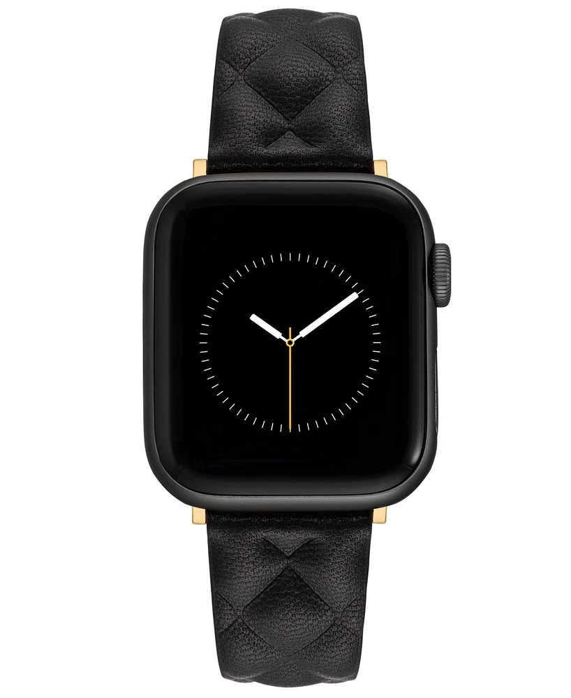 Anne Klein Women's Black Quilted Genuine Leather Band designed for Apple Watch 42mm (Series 1-3 only) & 44/45/46/49mm (Ultra & Ultra 2)