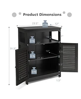 Bathroom Wood Storage Cabinet w/ Double Shutter Door