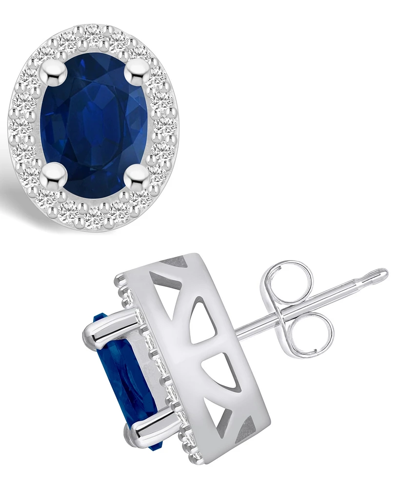 Macy's Sapphire (3 Ct. t.w.) and Diamond (3/8 Halo Stud Earrings