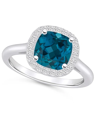 Macy's London Blue Topaz (2-3/4 ct. t.w.) and Diamond (1/4 Halo Ring 14K White Gold