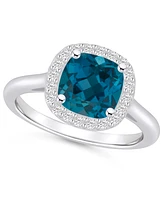 Macy's London Blue Topaz (2-3/4 ct. t.w.) and Diamond (1/4 Halo Ring 14K White Gold