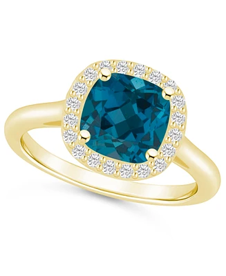 Macy's London Blue Topaz (2-3/4 ct. t.w.) and Diamond (1/4 Halo Ring 14K Yellow Gold