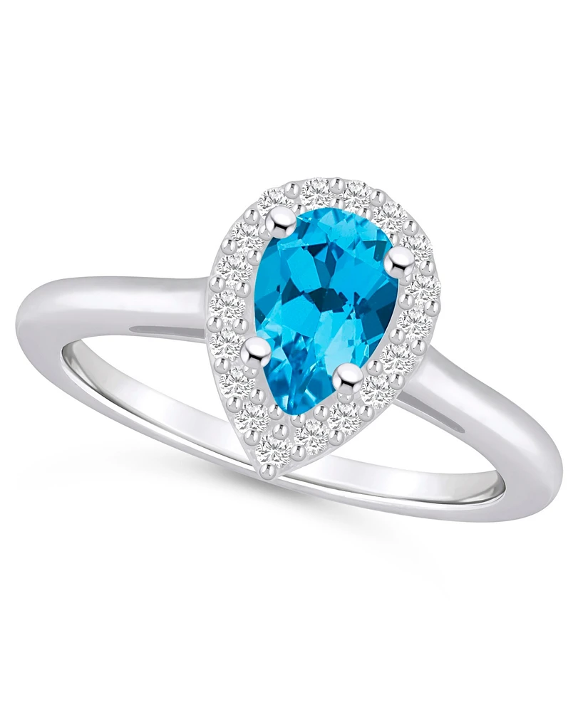 Macy's Blue Topaz (1 ct. t.w.) and Diamond (1/5 Halo Ring 14K White Gold