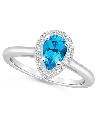 Macy's Blue Topaz (1 ct. t.w.) and Diamond (1/5 Halo Ring 14K White Gold