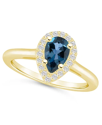 Macy's London Blue Topaz (1 ct. t.w.) and Diamond (1/5 Halo Ring 14K Yellow Gold