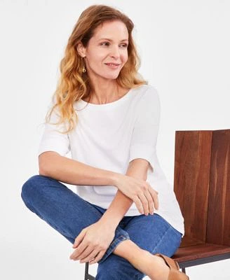 Style Co Womens Boat Neck Elbow Sleeve Cotton Top Pxs 4x Exclusively At Macys