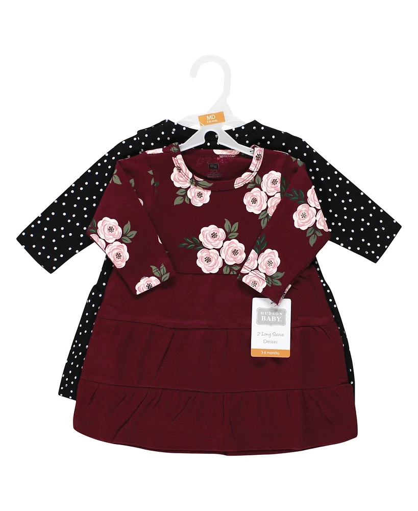 Hudson Baby Toddler Girls Cotton Long-Sleeve Dresses 2pk, Gray Winter Forest