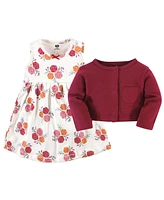 Hudson Baby Girls Cotton Dress and Cardigan 2pc Set, Enchanted Forest