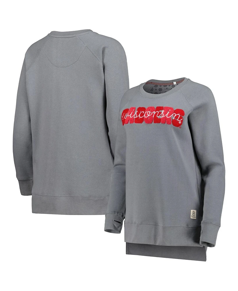 Women's Pressbox Gray Wisconsin Badgers Pinehurst Chenille Raglan Pullover Sweatshirt