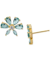 Lab-Grown Aquamarine (1-7/8 ct. t.w.) & Lab-Grown White Sapphire (1/5 ct. t.w.) Flower Stud Earrings in 14k Gold-Plated Sterling Silver