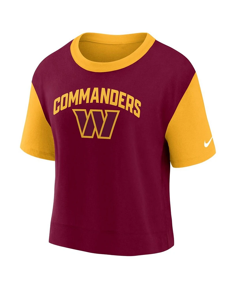 Women's Nike Gold, Burgundy Washington Commanders High Hip Fashion T-shirt