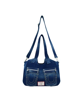 True Religion Horseshoe Stitch Dark Denim Satchel Bag