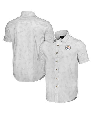 Men's Nfl x Darius Rucker Collection by Fanatics White Pittsburgh Steelers Woven Short Sleeve Button Up Shirt