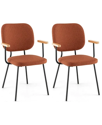 Set of 2 Modern Linen Fabric Dining Chairs Padded Kitchen Accent Armchair