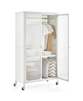 Storage Wardrobe Cabinet Mobile Armoire Closet with Hanging Rod & Adjustable Shelf