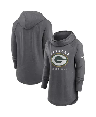 Women's Nike Heather Charcoal Green Bay Packers Raglan Funnel Neck Pullover Hoodie