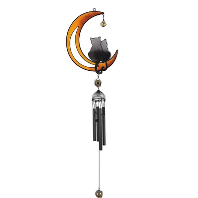 Fc Design 31" Long Wind Chime with Black Coated Gems Cats on The Moon Hanging Home Decor Perfect Gift for House Warming, Holidays and Birthdays