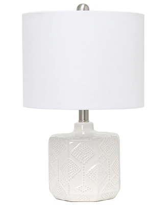 All The Rages 19" Contemporary Bohemian Ceramic Eyelet Pattern Floral Textured Bedside Table Lamp with White Fabric Shade