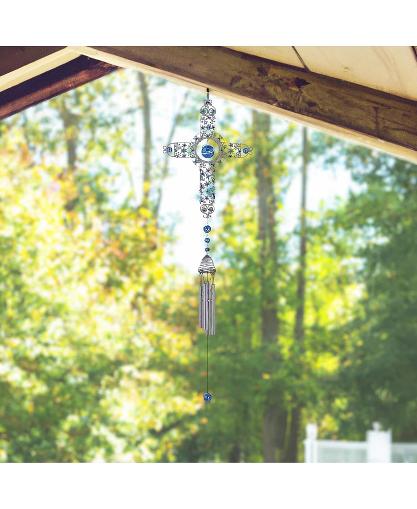 33" Long White Cross Wind Chime with Gem