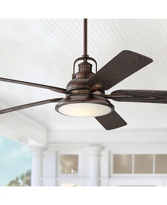 Casa Vieja 60" Wind and Sea Farmhouse Rustic Industrial Indoor Outdoor Ceiling Fan 5 Blade Led Light Remote Control Oil Rubbed Bronze Finish Brown Bla