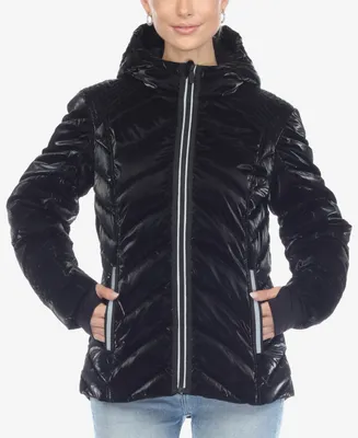 White Mark Women's Midweight Quilted Contrast with Thumbholes Hooded Jacket
