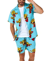 OppoSuits Men's Hawaiian 2 Piece Set - Pac-man Summer Beach Swim Wear Slim Fit - Includes Short Sleeve Shirt and Shorts