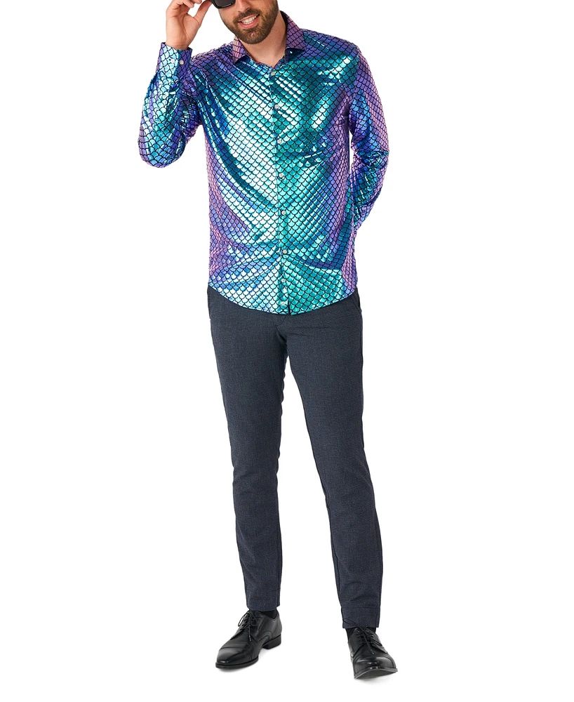 OppoSuits Men's Shirt - Long Sleeve Shiny Snake Gold