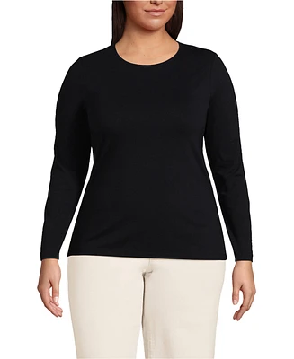 Lands' End Plus Long Sleeve Lightweight Jersey Crew Neck Top