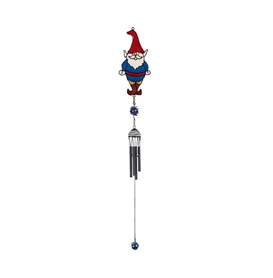 30" Long Blue Gnome with Red Hat Black Coated Gem Wind Chime
