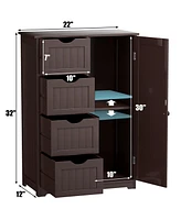 Wooden 4 Drawer Bathroom Cabinet Storage Cupboard 2 Shelves Free Standing