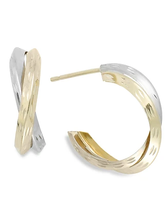 Two-Tone X-Hoop Earrings in 10k Gold, 16mm