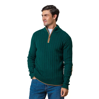 Hope & Henry Men's Organic Half Zip Sweater with Suede Trim