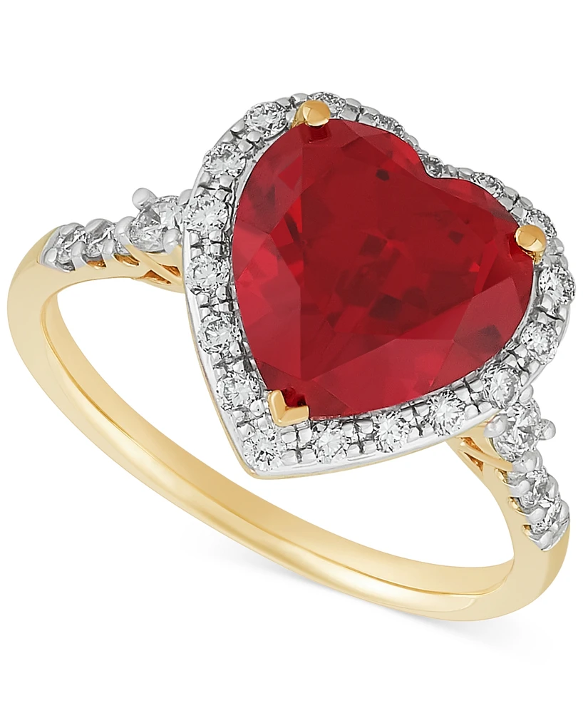 Grown With Love Lab Grown Ruby (5-1/3 ct. t.w.) & Lab Grown Diamond (1/3 ct. t.w.) Heart Halo Ring in 14k Gold