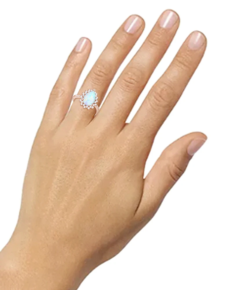 Lab-Grown Opal (7/8 ct. t.w.) & White Sapphire (5/8 Halo Ring 14k Rose Gold-Plated Sterling Silver (Also Ruby La