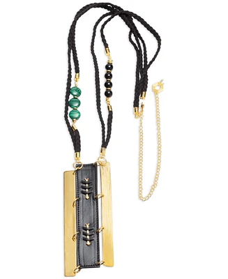 Nectar Nectar New York 18k Gold-Plated Mixed Gemstone & Faux Leather Statement Pendant Necklace, 42" + 10" extender
