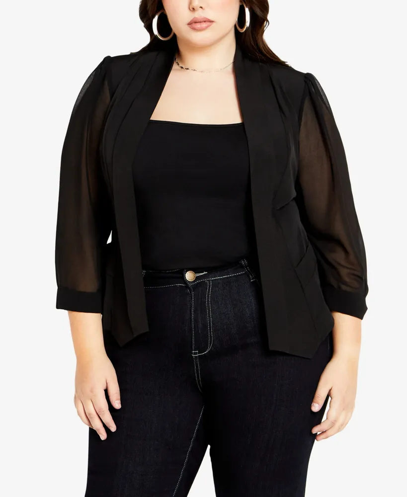 City Chic Plus Drapey Sheer Chiffon Blazer Jacket